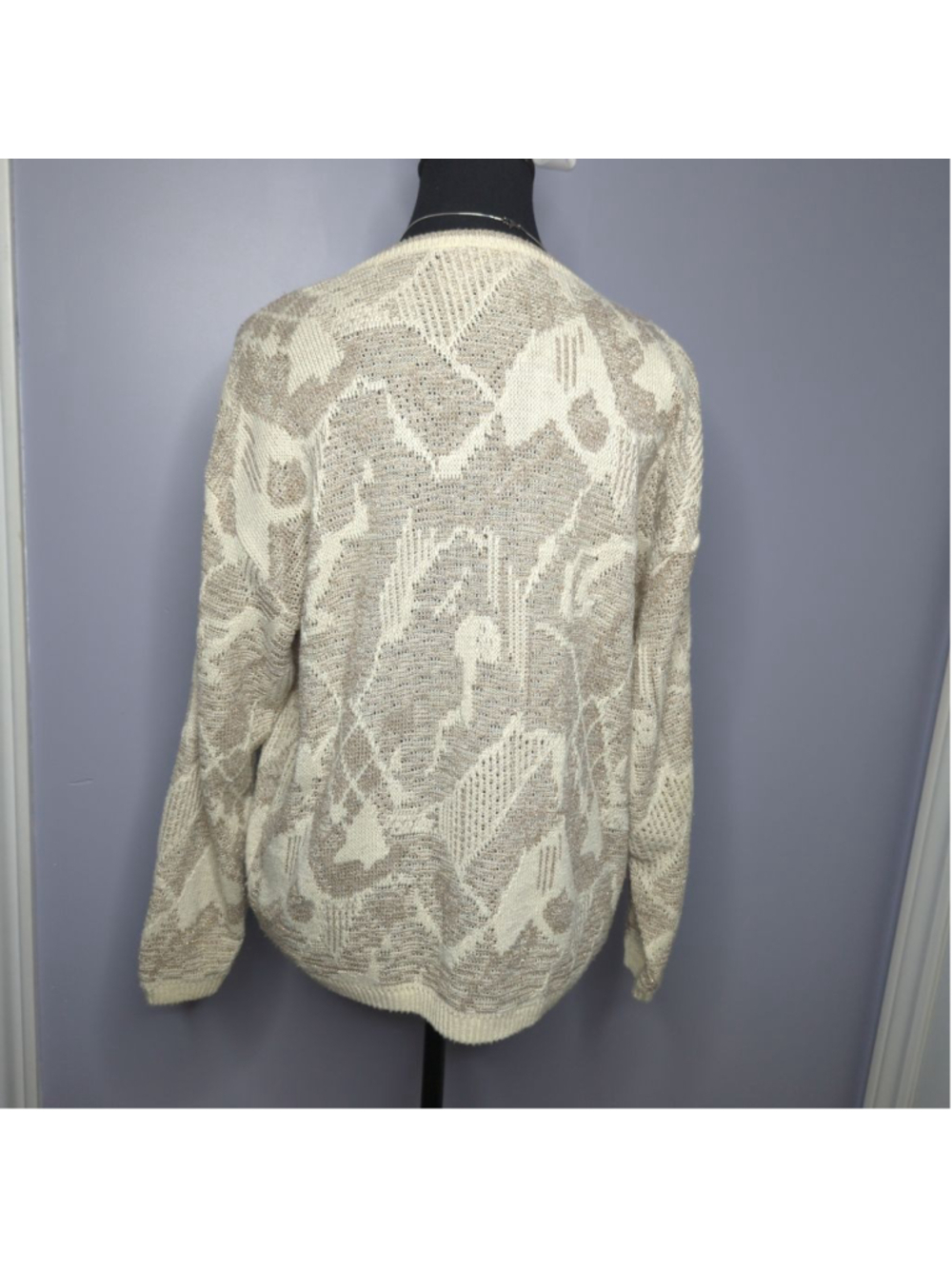Vintage 90s Smart Set Metallic Gold Knit Crewneck Sweater Large - Picture 4 of 14